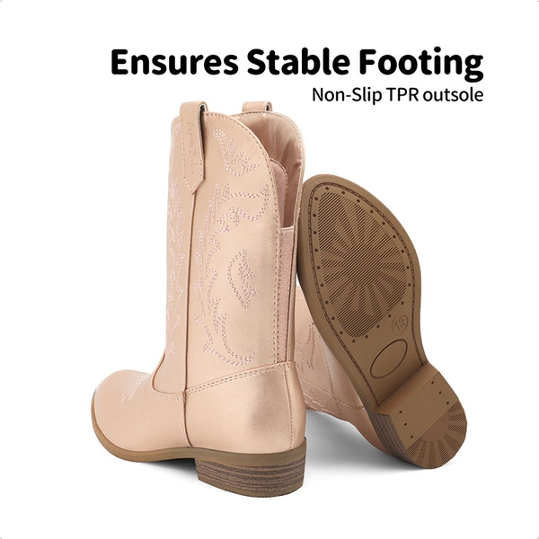 Mid Calf Kids Cowboy Riding Boots - ROSE GOLD - 4